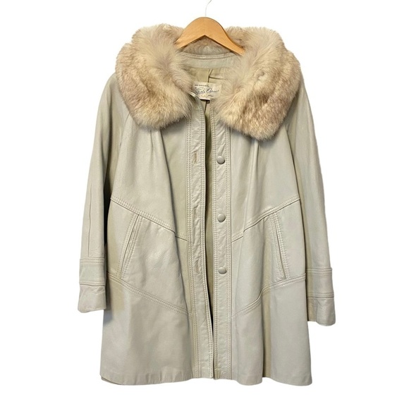 Vintage Fur Trimmed Opera Coat Gray Leather Silver Fox Jacket MobWife Womens S/M - Picture 2 of 13